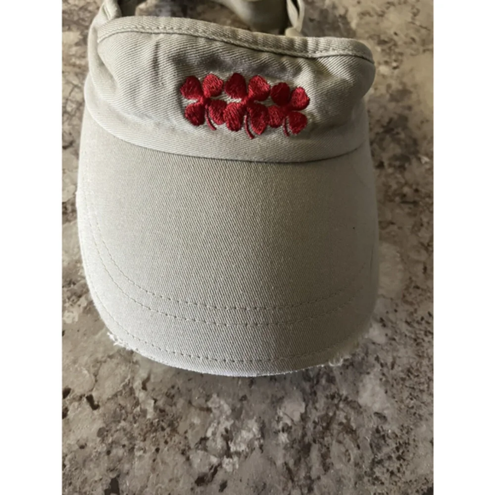 Vintage LUCKY BRAND Distressed Beige Adjustable Visor Cap Clover‎ Golfing Y2K